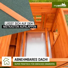 My Animal MyAnimal Hühnerstall für 3 Hühner MH-19 mit Auslauf, Hühnerhaus wetterfest imprägniert, Nistkasten (Braun 2.0)