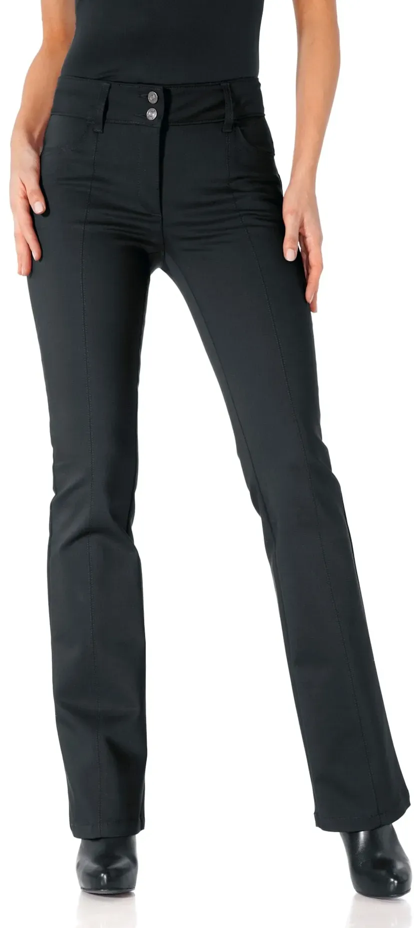 Bootcuthose HEINE, Damen, Gr. 18, Kurzgrößen, schwarz, 48% Baumwolle, 45% Polyester, 7% Elasthan, Miedereinsatz:15% Elasthan, 85% Polyamid, unifarben, lang, Hosen