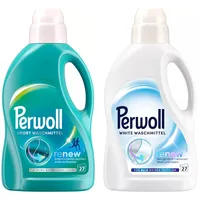 PERWOLL Flüssig-Set 2x 27 Waschladungen (54WL) 1x Sport & 1x White, Hygiene Waschmittel reinigt sanft, entfernt schlechte Gerüche & Feinwaschmittel erneuert Weiß und Fasern