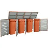 Festnight Mülltonnenbox 4 Tonnen 4er Mülltonnenbox Mülltonnenbox 4er 240l Mülltonnenbox Müllcontainer Mülltonnenschrank Edelstahl Abschließbar 276,5x77,5x112,5 cm Orange