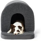 PELZIN Orthopädisches Hundehöhle - Hundehaus für Drinnen - Hundehütte Indoor rutschfest - Waschbar Hundebett Mit Dach für Große Hunde & Einen 91cm Hundekorb - 89x59cm, Grau