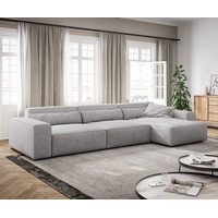 DeLife Ecksofa Sirpio XL 370x170 cm Cord Silbergrau Recamiere variabel, Ecksofas - 2 Jahre Gewährleistung - mind. 14 Tage Rückgaberecht