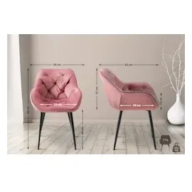 CLP 2er Set Stuhl Tanna Samt I Esszimmerstuhl Mit Armlehne I Gesteppter Polsterstuhl