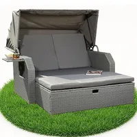 Gartenliege Polyrattan Bett Grau inkl. Sonnendach Rattan Sofa Loungeliege NEU