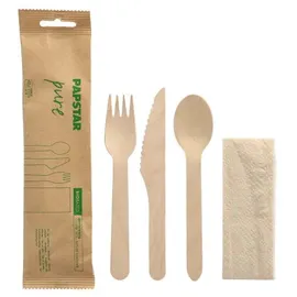 Papstar 50 Bestecksets, Holz `pure` mit Serviette in Papierbeutel