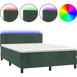 vidaXL Boxspringbett mit Matratze & LED Dunkelgrün 140x200 cm Samt