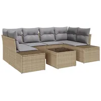 vidaXL Loungesofa 7-teiliges Garten-Sofa-Set mit Kissen Beige Polyrattan, 7 Teile beige