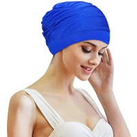 TCNGKIJIUK Badekappe Damen Groß Schwimmkappe Anti Rutsch Schwimmhaube Ohrenschutz Bademütze Retro Swim Cap Sommer Schnelltrocknend Badehuabe Elastisch Schwimmmütze Kurze Lange Haare Mädchen Königsblau