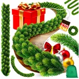 Kesser KESSER® Weihnachtsgirlande 2,7m lang | dicht – Naturgetreues Tannengrün - wie echt - IP 44 Outdoor & Indoor Girlande - Treppen, Tür, Balkon, Weihnachtsdeko + Tasche - Dunkelgrün