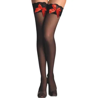 r-dessous 2 Paar halterlose Strümpfe Stockings Nylons Straps schwarz breite Spitze rote Schleife Dessous Groesse: oSz - S-XL