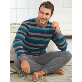 wäschepur Schlafanzug WÄSCHEPUR, Herren, Gr. 60/62, grau (grau, geringelt), 80% Baumwolle, 20% Polyester, Homewear-Sets Schlafanzug, Topseller