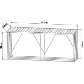 casa.pro Kaminholzregal Kalmar Stahl 352 x 80 x 152 cm Anthrazit