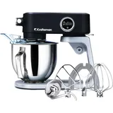 Kraftsman Küchenmaschine, Knetmaschine für Brotteig,Ganzmetallgehäuse,8 Stufen mit Timer,5 L Schüssel, 4 Edelstahl-Aufsätze: Flachrührer, Flexi-Rührer, Knethaken, Schneebesen & Sichtdeckel (Schwarz)