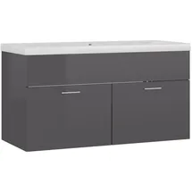 vidaXL Waschbeckenunterschrank mit Einbaubecken Hochglanz-Grau