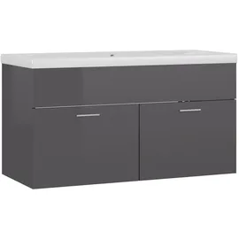 vidaXL Waschbeckenunterschrank mit Einbaubecken Hochglanz-Grau