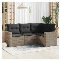 vidaXL 4-tlg. Garten-Sofagarnitur mit Kissen Grau Poly Rattan