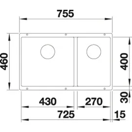 Blanco Subline 430/270-U links felsgrau + Handbetätigung + InFino
