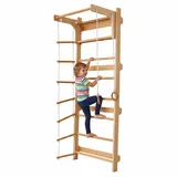 Relaxdays Sprossenwand, Kinder, Klimmzugstange, Kletterringe, Leiter, Hxbxt: 215 x 80 x 57,5 cm, Kletterwand, natur