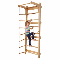 Relaxdays Sprossenwand, Kinder, Klimmzugstange, Kletterringe, Leiter, Hxbxt: 215 x 80 x 57,5 cm, Kletterwand, natur