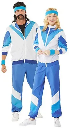 buttinette Trainingsanzug 80er Jahre, weiß/blau