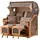 Mr. Deko bene,iving Strandkorb Komplettset Ammersee Grande XL Teak Bullauge PE grau Modell 510 inkl. Liftersystem Schutzhülle Doppelrollen Glasbecherhalter