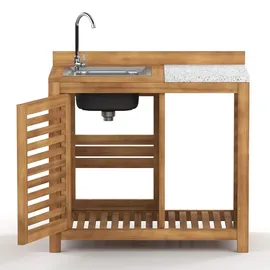 home24 Gartenspültisch / Akazie Massiv | Beige - Braun/Weiß/Grau