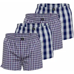 bugatti Herren Boxershorts, 4er Pack - Web-Shorts, Baumwolle, Karo-Muster Blau M