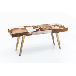 KADIMA DESIGN Sitzbank Ziegenfell / Massivholz Bank 120 x 40 x 52 cm, Polsterbank Flur Esszimmer Braun, Kleine Bettbank Fell, Dielenmöbel