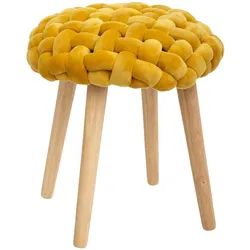Wellhome 4er-Set Hocker aus Strickstoff Well Home in Senfgelb
