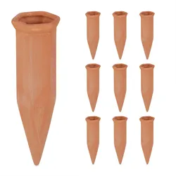 Relaxdays Tonkegel Bewässerung, Gießkegel 10er Set, 1,5 Liter PET-Flaschen, Zimmerpflanzen & Balkonkästen, terrakotta
