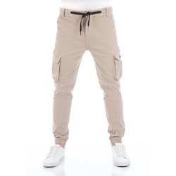 riverso Cargohose Herren Stretch Slim Fit RIVHanno Slim Fit Beige Normaler Bund Reißverschluss W 40