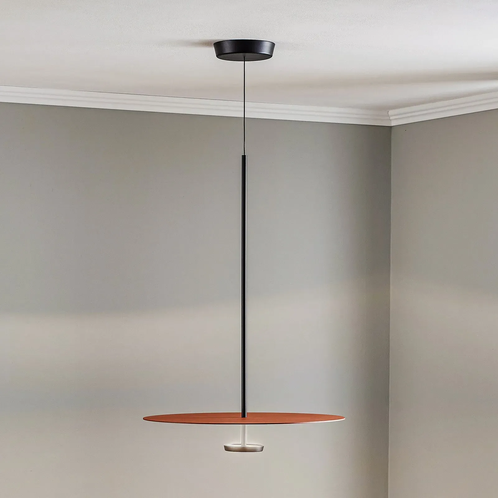 Pendelleuchte Vibia, Flat, dimmbar, Orange, für Wohnzimmer, Metall, Modern