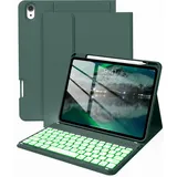 BQDIYOO Hülle mit Tastatur für iPad A16 11/10 Generation (2025/2022, 11/10.9 Zoll) 7-Farben Beleuchtung Magnetische Abnehmbare Tastatur für iPad 11./10. Gen Hülle mit Stifthalter, Grün