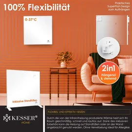Kesser KESSER® Infrarotheizung Energiesparend Infrarot Standgerät & Wandmontage Elektroheizung mit Fernbedienung Thermostat & App-Steuerung Elektrisch Heizpaneel Heizung Konvektor Standfüße