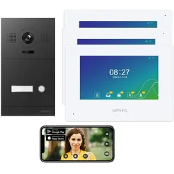 2 Draht Video Türsprechanlage für 1 Teilnehmer mit Aufzeichnungsfunktion, 7 Zoll LCD-Monitor, Nachtsichtfunktion – Anthrazit Kamera 3x 7 Zoll Monitor