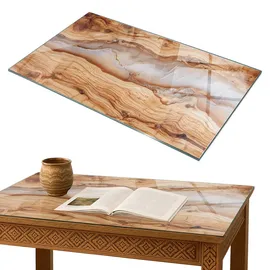 Tulup Tischplatte 100x70 cm Naturholz mit Harz Glas beige