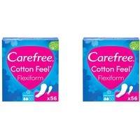 Carefree Slipeinlagen Cotton Feel Flexiform mit Frischeduft, 100% atmungsaktiv mit langanhaltendem Frischegefühl, Größe Normal, 56 Stück (Packung mit 2)