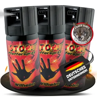 3 Dosen Wilhelm Pfefferspray Tierabwehr Selbstverteidigung CS Gas KO Spray hochdosiert (ca. 2 Mio. Scoville) effektives Verteidigungsspray (Fog, 40 ml)