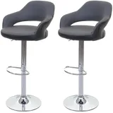 Mendler 2er-Set Barhocker HWC-F16, Barstuhl Tresenhocker Drehhocker, mit Lehne Kunstleder ~ grau-schwarz