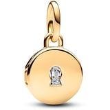 Pandora Moments & Gravierbares Liebesmedaillon Charm-Anhänger aus Sterling Silber mit 14 Karat vergoldeter Metalllegierung, Zirkonia, Kompatibel Moments Armbänder, 763066C01