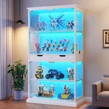 Jocoevol Vitrine mit Glastüren, 174cm Hoch Vitrinenschrank, 4-Lagen Glasvitrine Stehend mit RGB LED Beleuchtung & APP, Sensor, 2 Schubladen, Sammlervitrine für Wohnzimmer, Weiß