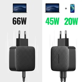 UGREEN 2xUSB-C 66W Power Delivery 3.0 Quick Charge 4.0+ Schwarz