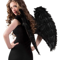 Boland Kostüm-Flügel Schwarze Federflügel 65 x 65 cm, Dämonenflügel aus echten Federn schwarz