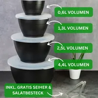 Thiru Salatschüssel 8 Teilig 0,6L/1,3L/2,5L/4,4L - mit Deckel, Seiher,