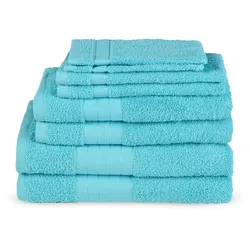 Handtuch Set EMOTION "Uni", blau (türkis), 8 St., 2 Badetücher-2 Gästetücher-2 Handtücher-2 Waschlappen 2 Badetücher 70x140cm, 2 Gästetücher 30x50cm, 2 Handtücher 50x100cm, 2 Waschlappen 17x25cm, Frottee, Frottee, Obermaterial: 100% Baumwolle, Handtücher (Packung), Baumwolle, Walkfrottee, Bordüre, 500 GSM, Einfarbig, ohne Aufhängung