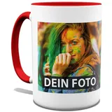Tasse selbst individuell gestalten/Personalisierbar mit eigenem Foto bedrucken/Fototasse/Motivtasse/Werbetasse/Firmentasse mit Logo/Hohe Tasse - Innen & Henkel Rot