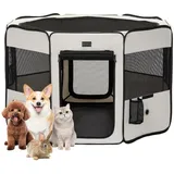 Petsfit Welpenauslauf Tierlaufstall faltbar Welpenlaufstall Pop-Up für Hunde Hasen Katzen,Freilaufgehege mit Zip-Sicherungen, Abnehmbares Ober- und Unterteil,L,Beige & Schwarz