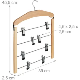 Relaxdays Rockbügel 3er Set, Hosenbügel Holz, 360° drehbarer Haken, Kleiderbügel rutschfest, HBT: 45,5x39x2,5 cm, natur