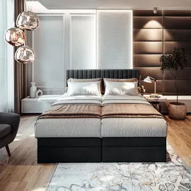 Trada Boxspringbett 180x200 Elektrisch verstellbar Taschenfederkern Doppelmatratze 9 Zonen Topper aus Veloursstoff Schwarz 180 x 200)
