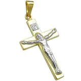 unbespielt Kreuzanhänger Anhänger Kreuz mit Jesus Bicolor-Effekt glänzend 375 Gold 27 x 16 mm, Goldschmuck für Damen und Herren goldfarben